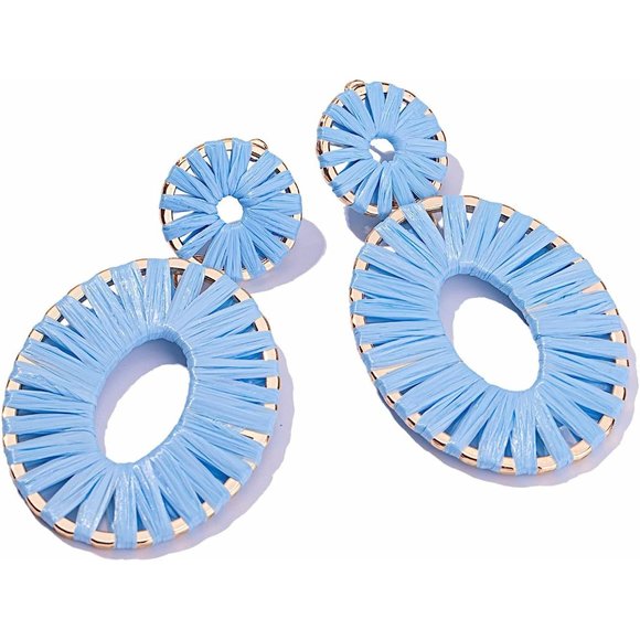 Statement Raffia Earrings Boho Drop Dangle Earrings for Women Handmade F… - Picture 9 of 9